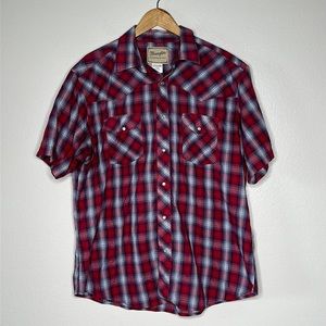 Wrangler Western Pearl Snap Button Down Plaid Shirt sz‎ XL Red